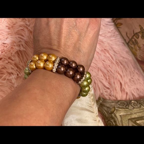 Set Multi Stone Stretch Bracelet & Choker w/Green - Picture 2 of 11